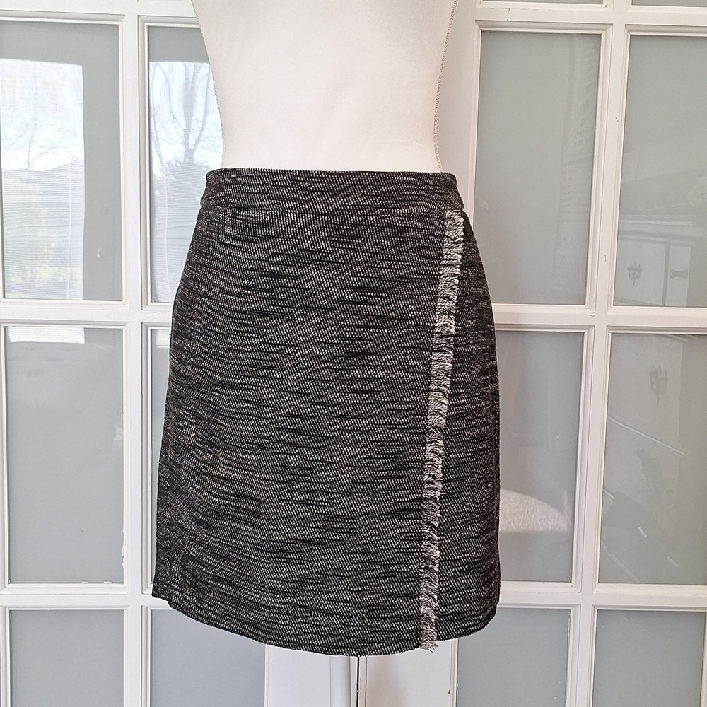 LOFT Heather Black and White Tweed Faux Wrap Skirt - Picture 4 of 16